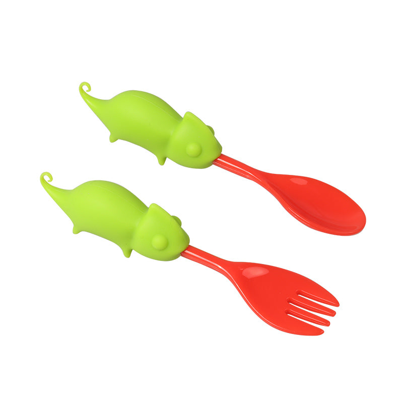 Steti Silicone Cute Spoon and Fork utensil, Lizard