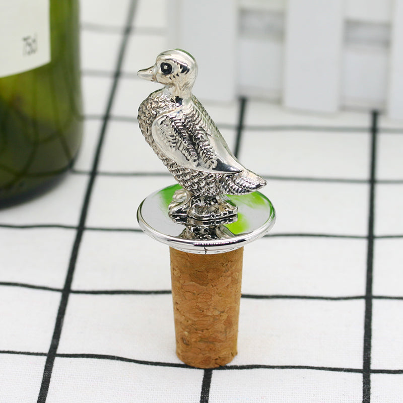 Steti Zinc Alloy And Cork Wine Stopper, Duck
