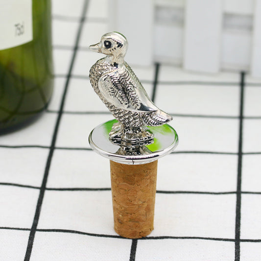 Steti Zinc Alloy And Cork Wine Stopper, Duck