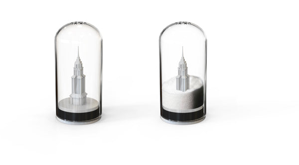 Steti Decorative Salt and Pepper Shaker, Ceramic and Glass Dome, Empire Building