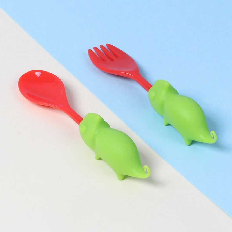 Steti Silicone Cute Spoon and Fork utensil, Lizard