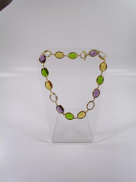 Steti Necklace, Brass with 24K gold Plating, Semi-precious Stones