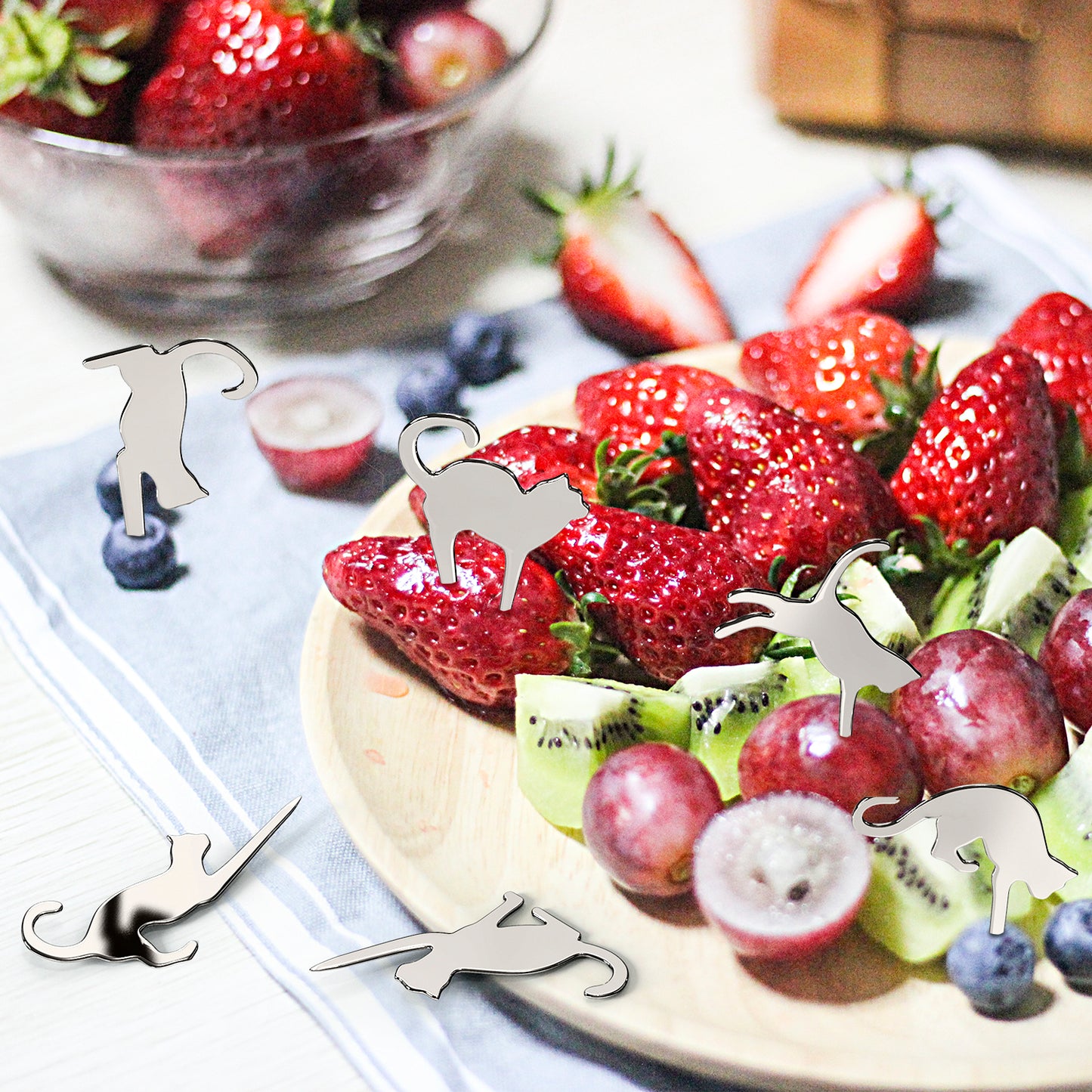 Steti Cute Stainless Steel Fruit Pick, 6 Pcs as a Set, Cat